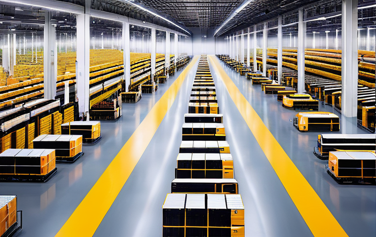 스마트물류 로봇 창고 구현 사례 - **Prompt 1: The Automated Ballet of a Smart Warehouse**
"A vast, impeccably organized, and brigh...