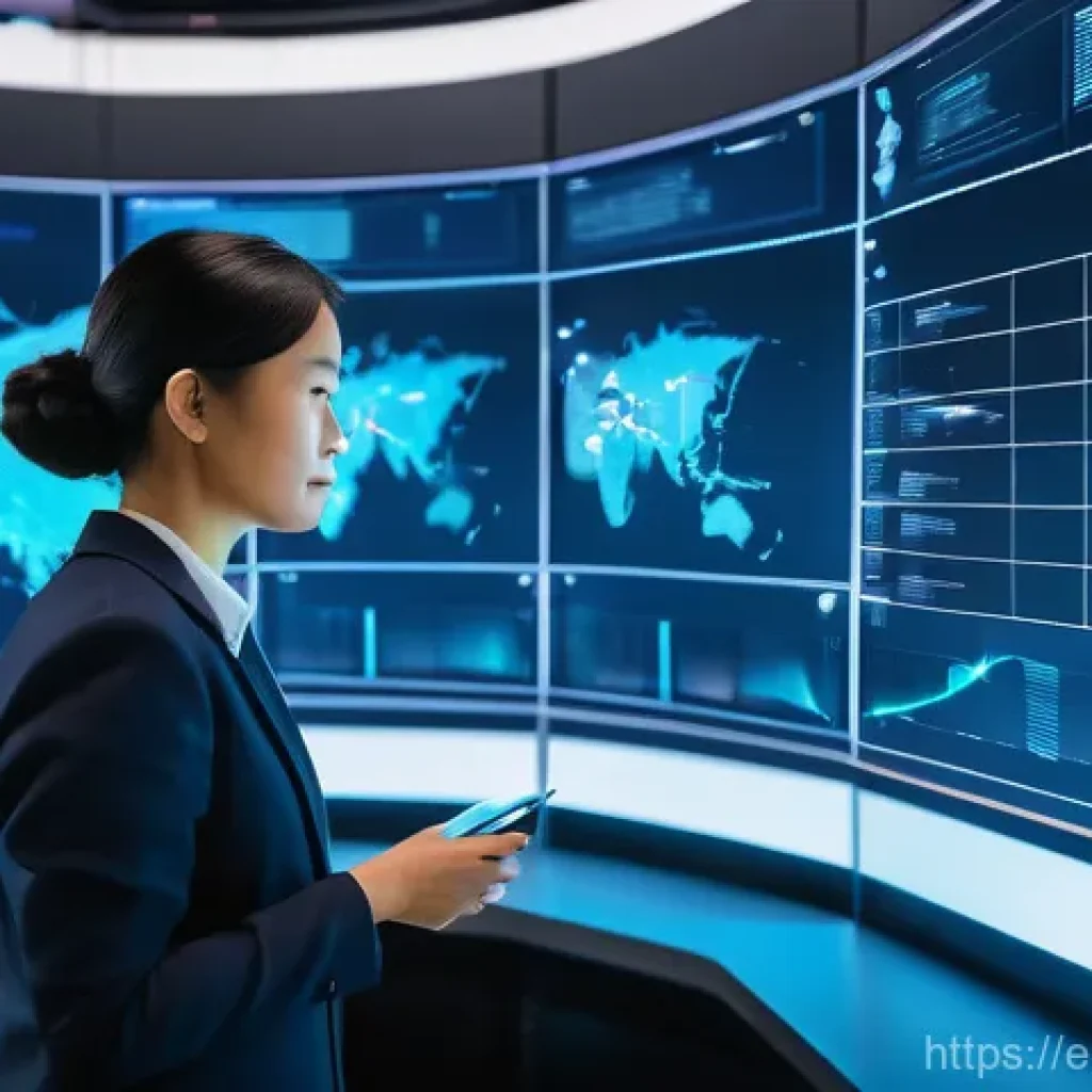 스마트물류 비즈니스 트렌드 분석 - **AI-Driven Global Logistics Hub:** A vibrant, futuristic logistics control center bathed in soft, b...