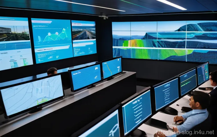 스마트물류 실기 시험 주의사항 - **Prompt:** A futuristic, well-lit smart warehouse interior. Autonomous Mobile Robots (AMRs) efficie...