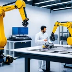 Home 9 스마트물류 직업 전망 - **Prompt:** A diverse team of Robotics Engineers, dressed in clean, modern work attire (professional...