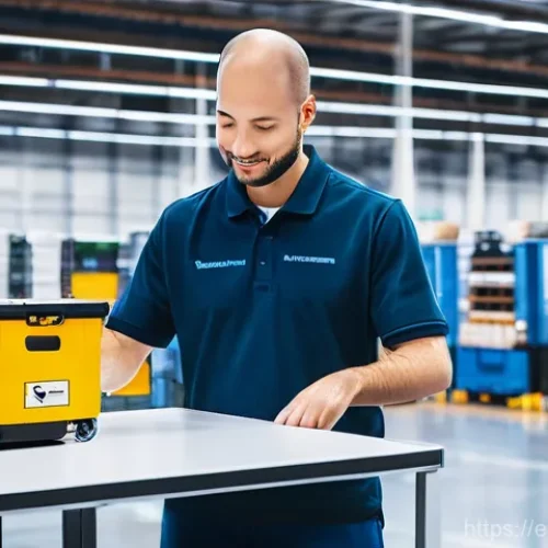 Home 20 스마트물류 자동화 설비 도입 방법 - **Prompt 1: Harmonious Collaboration in a Smart Warehouse**
"A brightly lit, spacious, and moder...