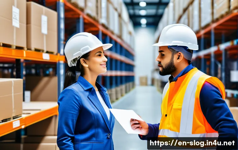 스마트물류 취업 성공 면접 질문 - **Prompt:** A diverse team of logistics professionals collaborates in a modern distribution center. ...